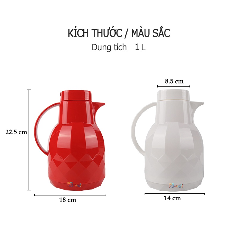 Bình trà giữ nhiệt 1 Lít - Phích trà kim cương  1 Lít - HP KC1 - Phúc Minh THP