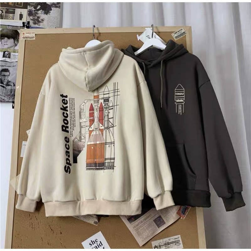 Áo Khoác Hoodie Nỉ Có Mũ Form Rộng Phi Thuyền Nhiều Màu Unisex Nam Nữ Ulzzang