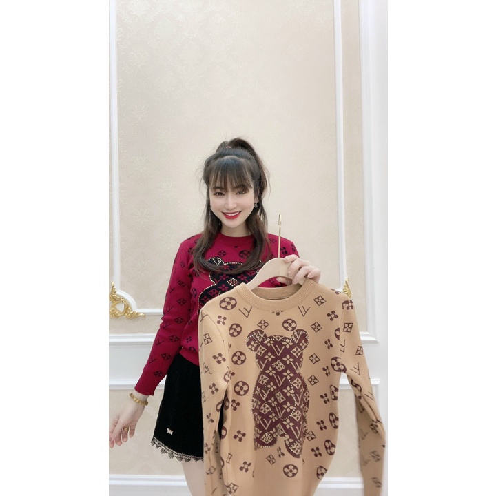 Áo len nữ, áo len gấu nữ cổ tròn họa tiết dễ thương chất len mềm mịn đầy vừa phải len tay bo mặc gọn hàng quảng châu xịn | BigBuy360 - bigbuy360.vn
