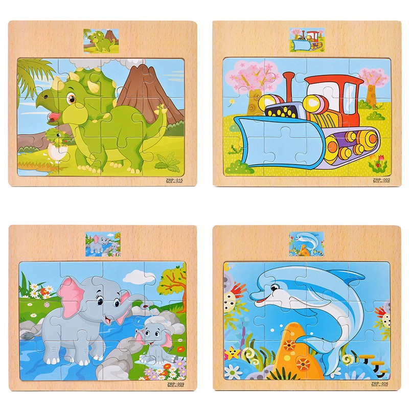[Mã LIFETOYS1 giảm 30K đơn 99K] Bộ tranh ghép hình động vật hoạt hình cho trẻ em 12 mảnh bằng gỗ