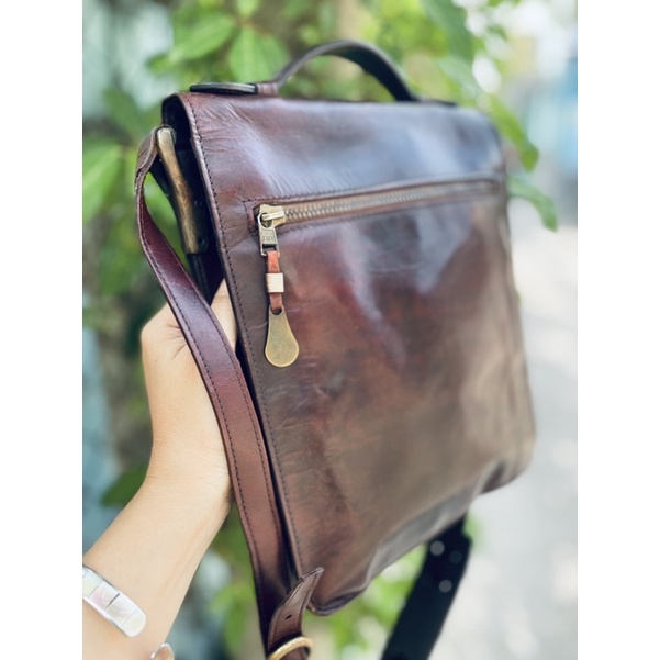 SALE VÌ DÂY CÓ VẾT RẠN- túi si da mộc hiệu cổ Borrelli Italy