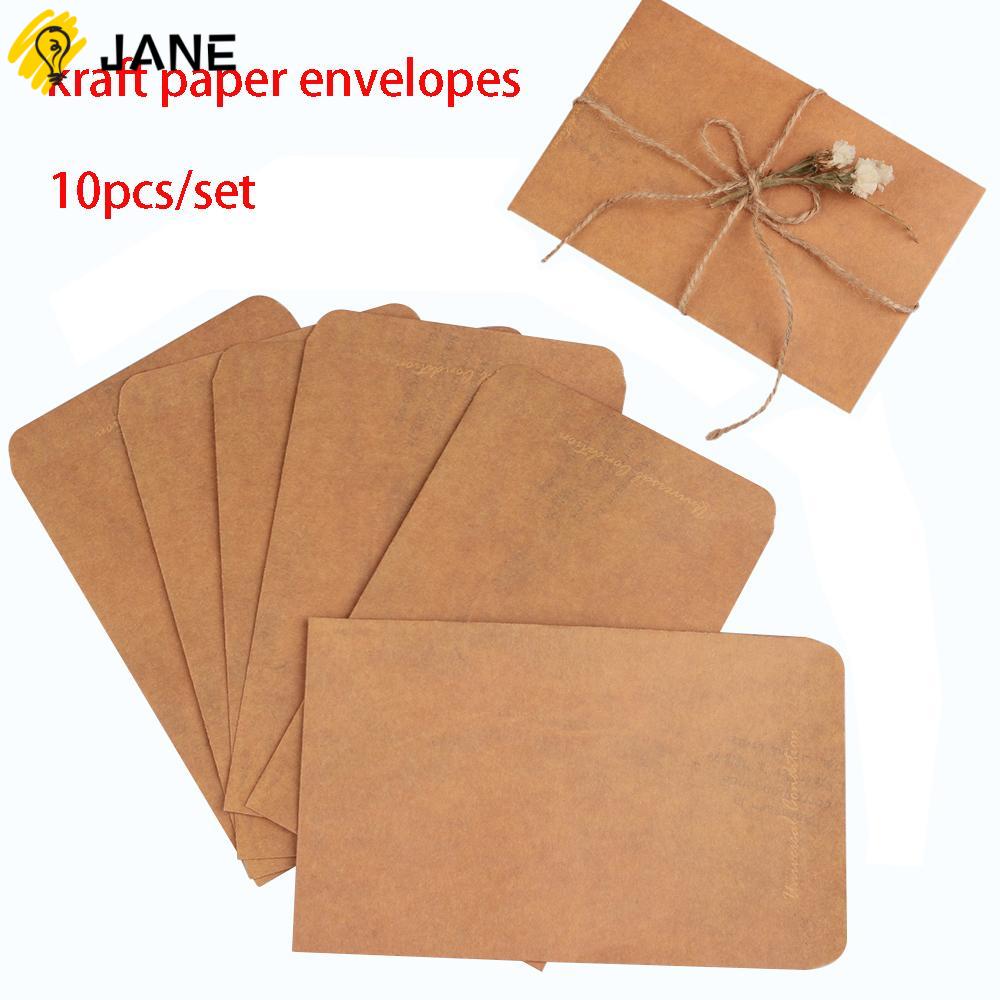 Set 10 phong bì bằng giấy Kraft họa tiết hoạt hình phong cách Vintage