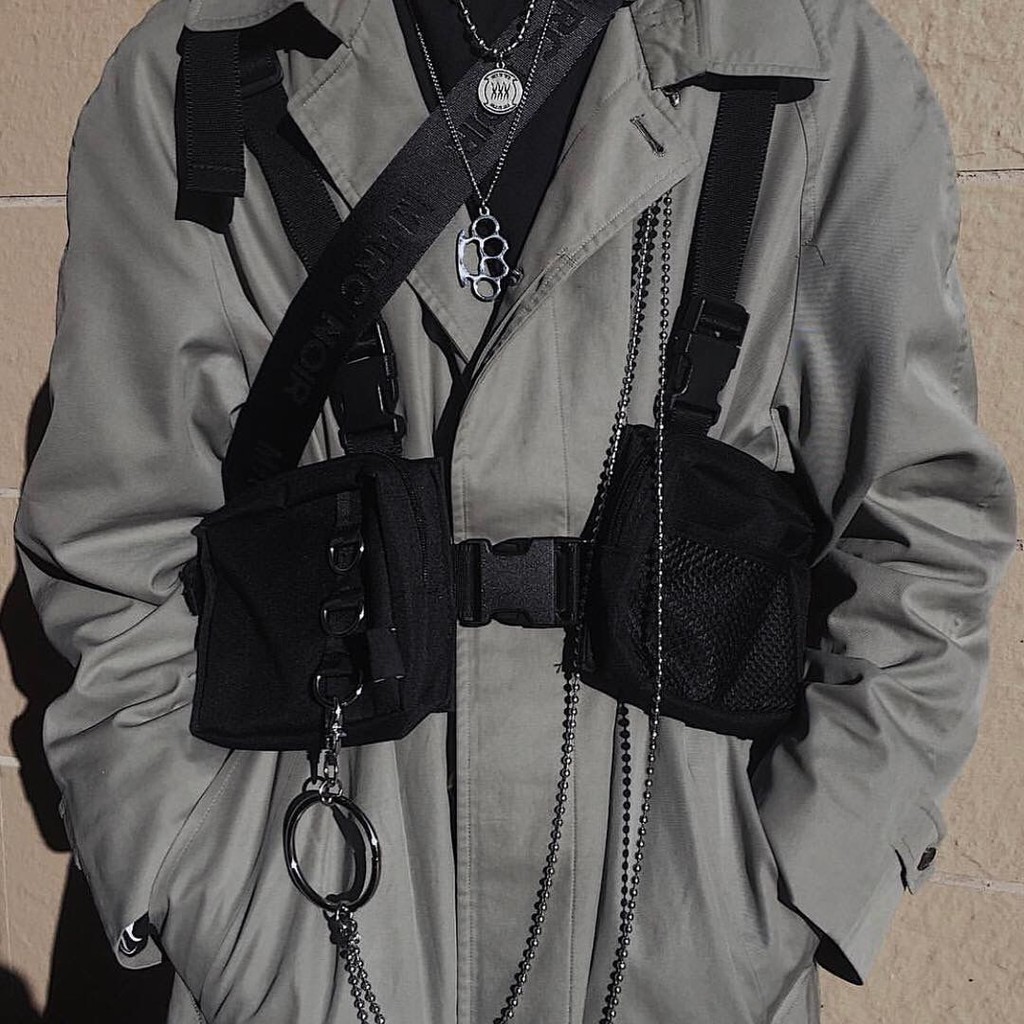 Túi đeo trước ngực bụng túi bao tử thắt lưng unisex street style streetwear fanny bag cá tính ngầu đen Y2k Grunge Gothic