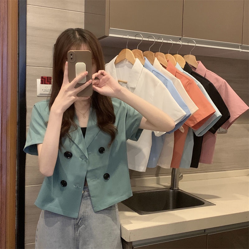 SUXI Áo Khoác Blazer Tay Ngắn Dáng Rộng Màu Sắc Đơn Giản Thanh Lịch Dành Cho Nữ
