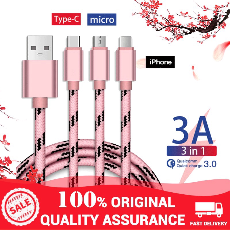 Dây cáp sạc nhanh Remax 3 trong 1 3A Micro USB Type-C chuyên dụng cho iPhone