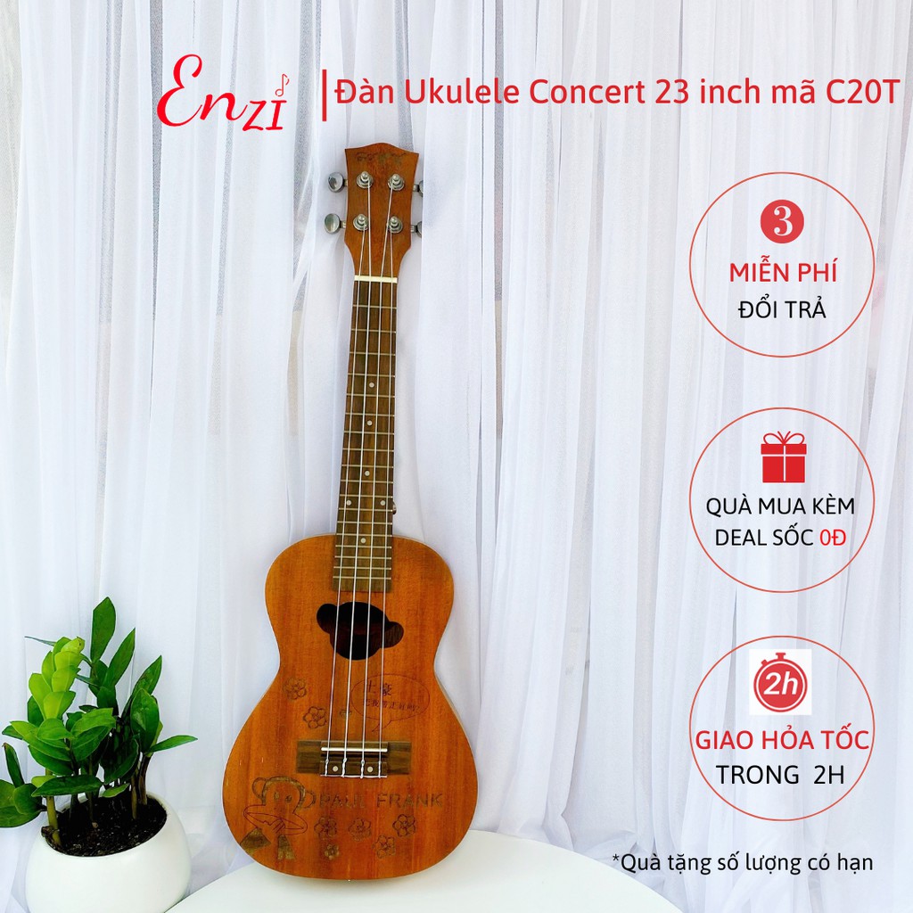 Đàn ukulele concert C20T Enzi 23 inch gỗ mộc họa tiết chú khỉ giá rẻ cho bạn mới bắt đầu tập chơi