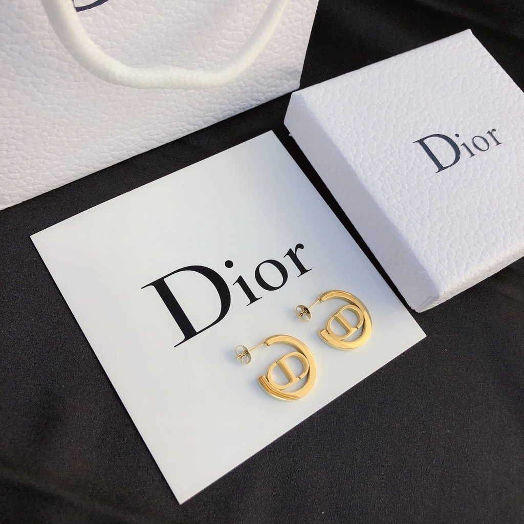 Khuyên Tai Tròn Bằng Thép Titan In Logo Dior Thời Trang Cho Nữ