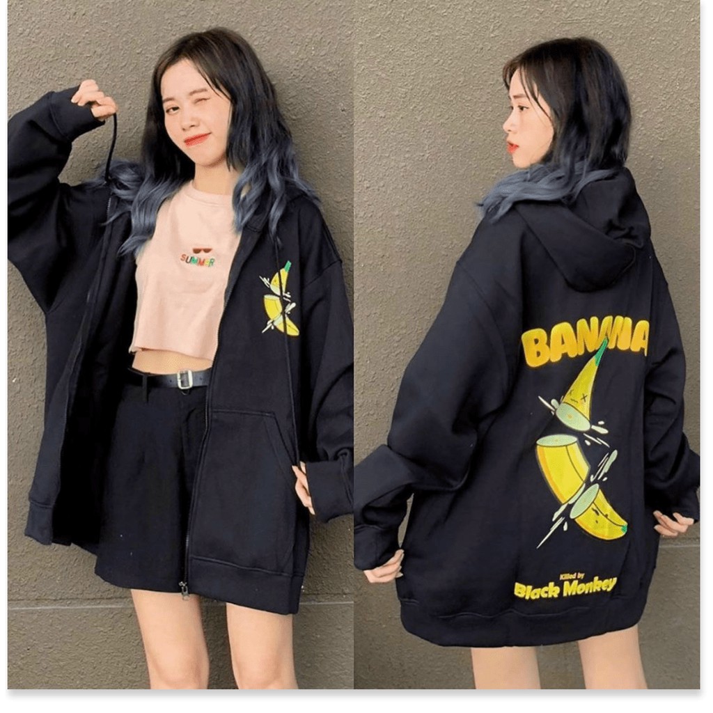 Áo hoodie, áo khoác thun nỉ CHUỐI BANANA nỉ bông ulzzang nam nữ unisex form rộng dây kéo zip dày giá rẻ đẹp | BigBuy360 - bigbuy360.vn