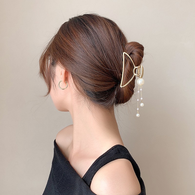 Kẹp tóc phối nơ thiết kế thanh lịch bằng kim loại phong cách Hàn Quốc