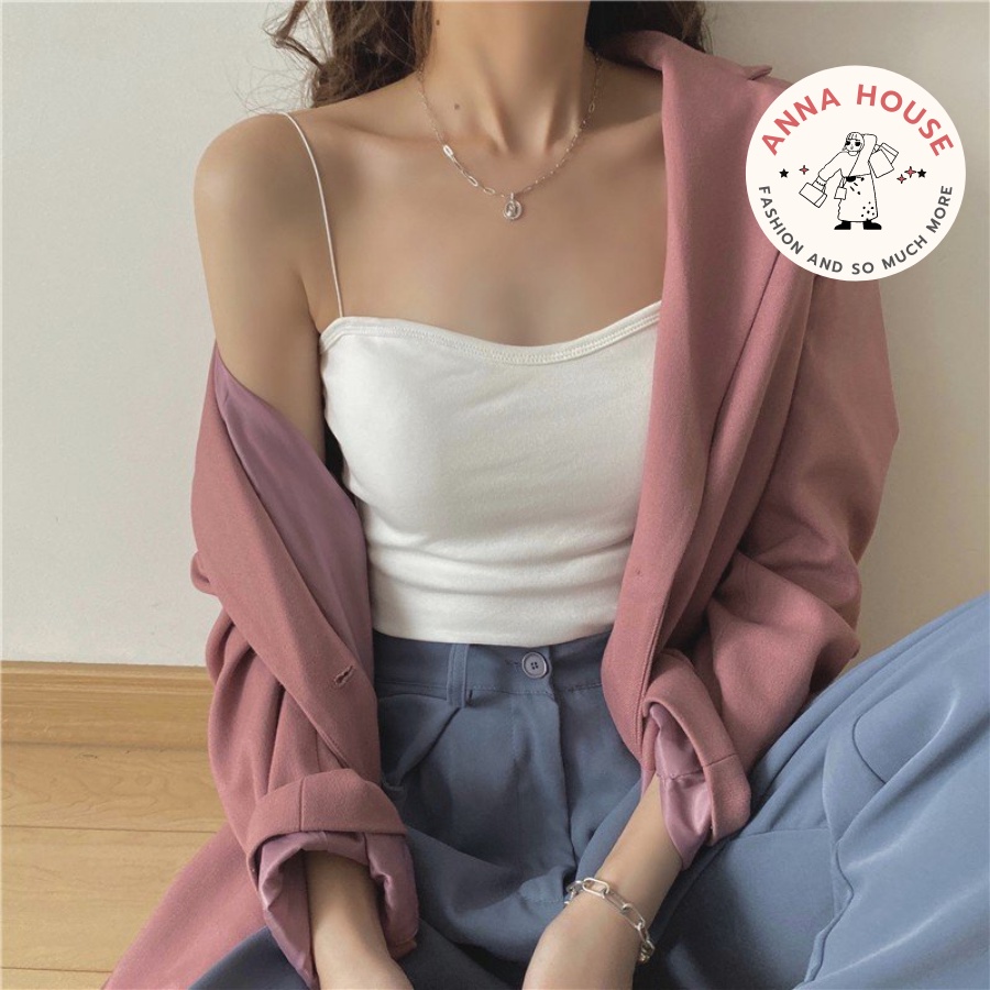 Áo 2 dây sợi bún có mút ngực dáng ôm co dãn croptop đi biển. Áo bra hai dây sợi bún ngắn đệm ngực chất cotton nhiều màu