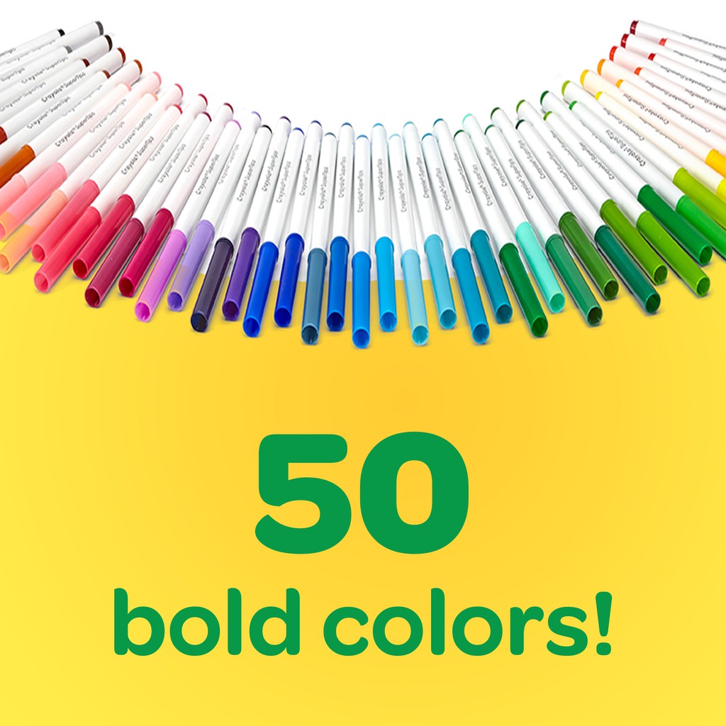 Bộ bút lông vẽ nét thanh nét đậm Crayola Supertips của Mỹ 50 màu (tặng túi đựng bút)