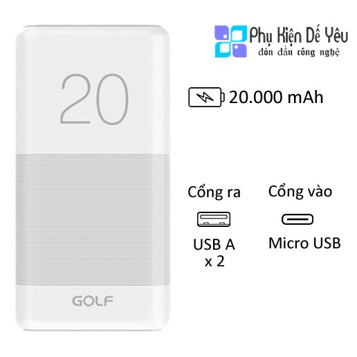 Pin sạc dự phòng Golf G81 20000mAh Candy Power Bank [PHÂN PHỐI CHÍNH HÃNG, BẢO HÀNH 1 NĂM]