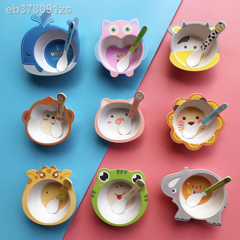 ❃◕Phim hoạt hình trẻ em bộ đồ ăn bát thìa gia dụng sợi tre bé mẫu giáo thức bổ sung chia đĩa