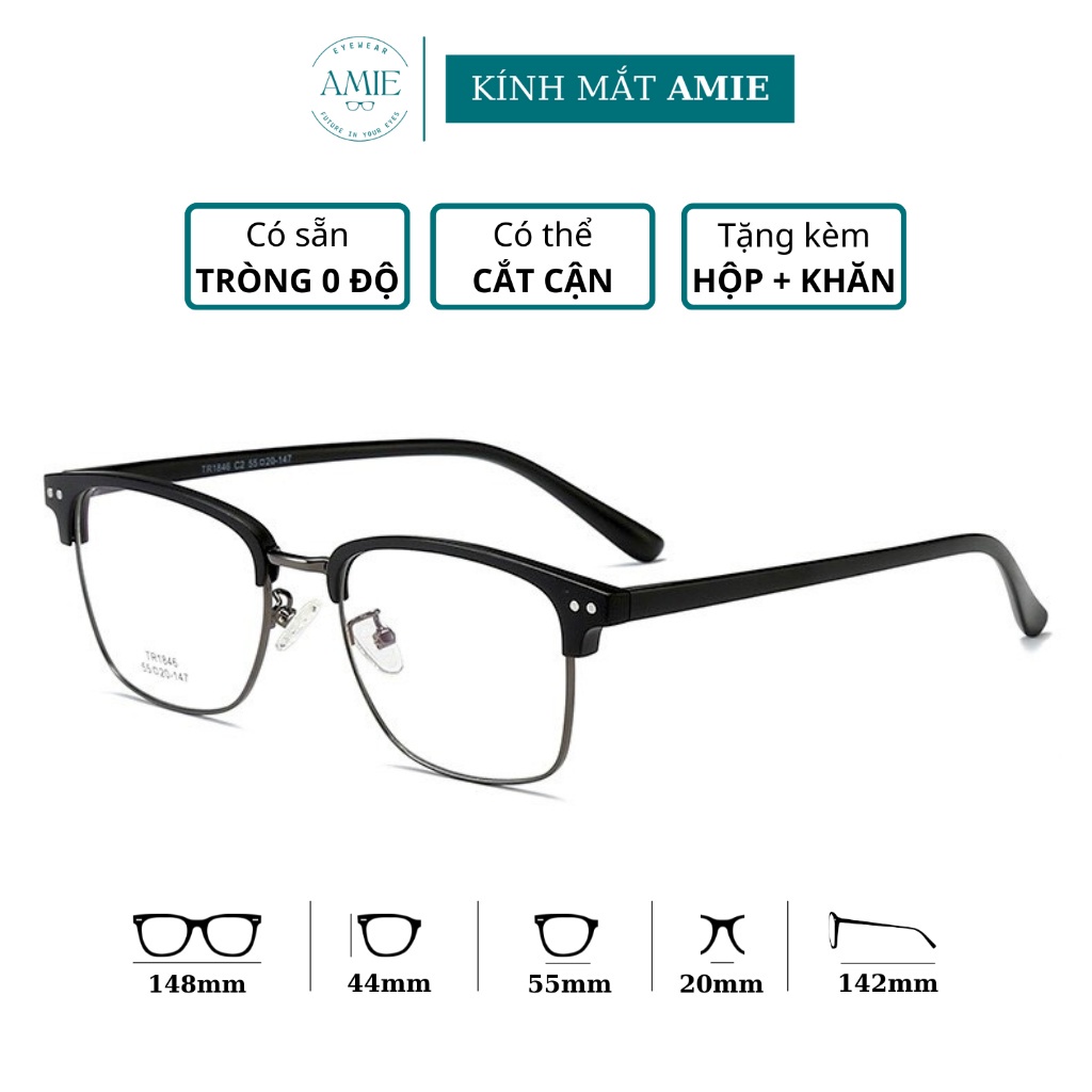 Gọng kính nam nữ AMIE Eyewear mắt kính cận vuông chất liệu kim loại bền bỉ màu sắc thời trang đẹp 1846