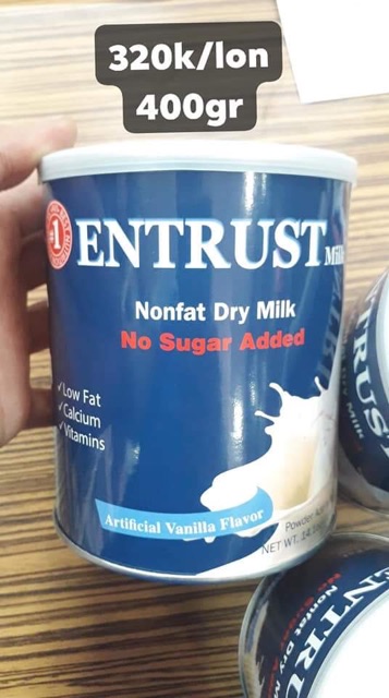 Sữa bột không đường Entrust No Sugar Hộp 400g của Mỹ - Dành cho người bị tiểu đường [date 02/11/2021]