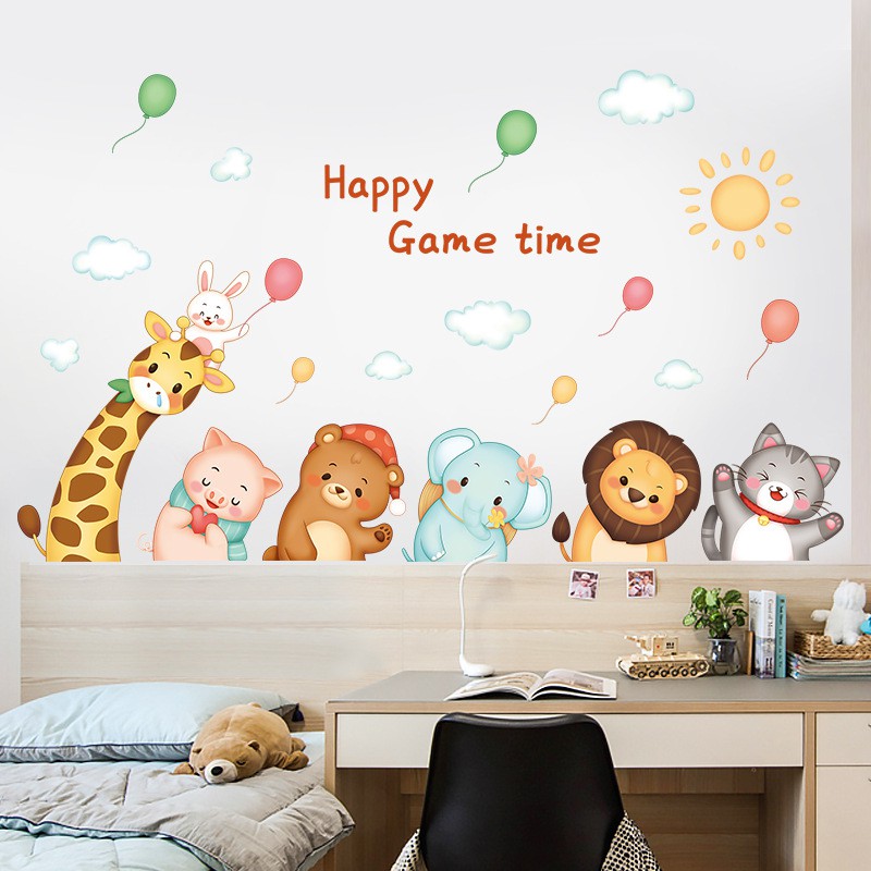 Decal dán tường trang trí phòng bé HAPPY GAME TIME kích thước 134x56cm