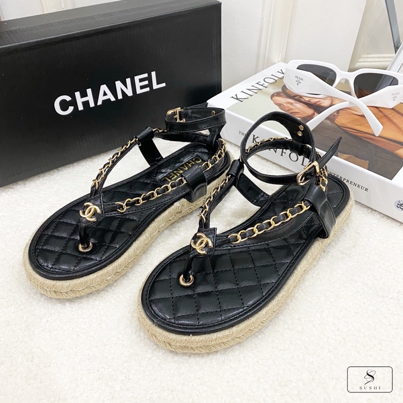 Sandal xỏ ngón cn Hiền Hồ viền cói fullbox