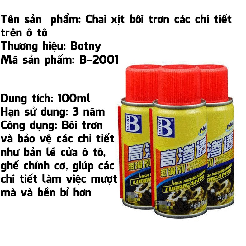 Chai xịt bảo dưỡng gioăng cao su Botny B-2005 dung tích 100ml cao cấp !