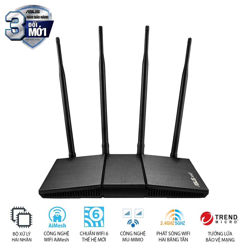 Router Wifi Asus RT-AX1800HP Chuẩn AX1800 Dual Band WiFi 6 Chuyên Xuyên Tường - Hàng Chính Hãng