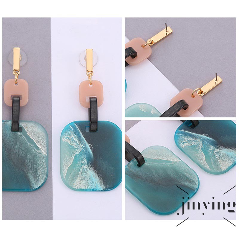 GETNOIVAS Đôi khuyên tai vuông đính hạt nhựa vuông nhiều màu phong cách Hàn Quốc cho nữ