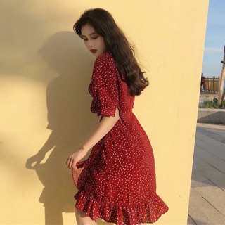 Đầm cổ v nhún bèo