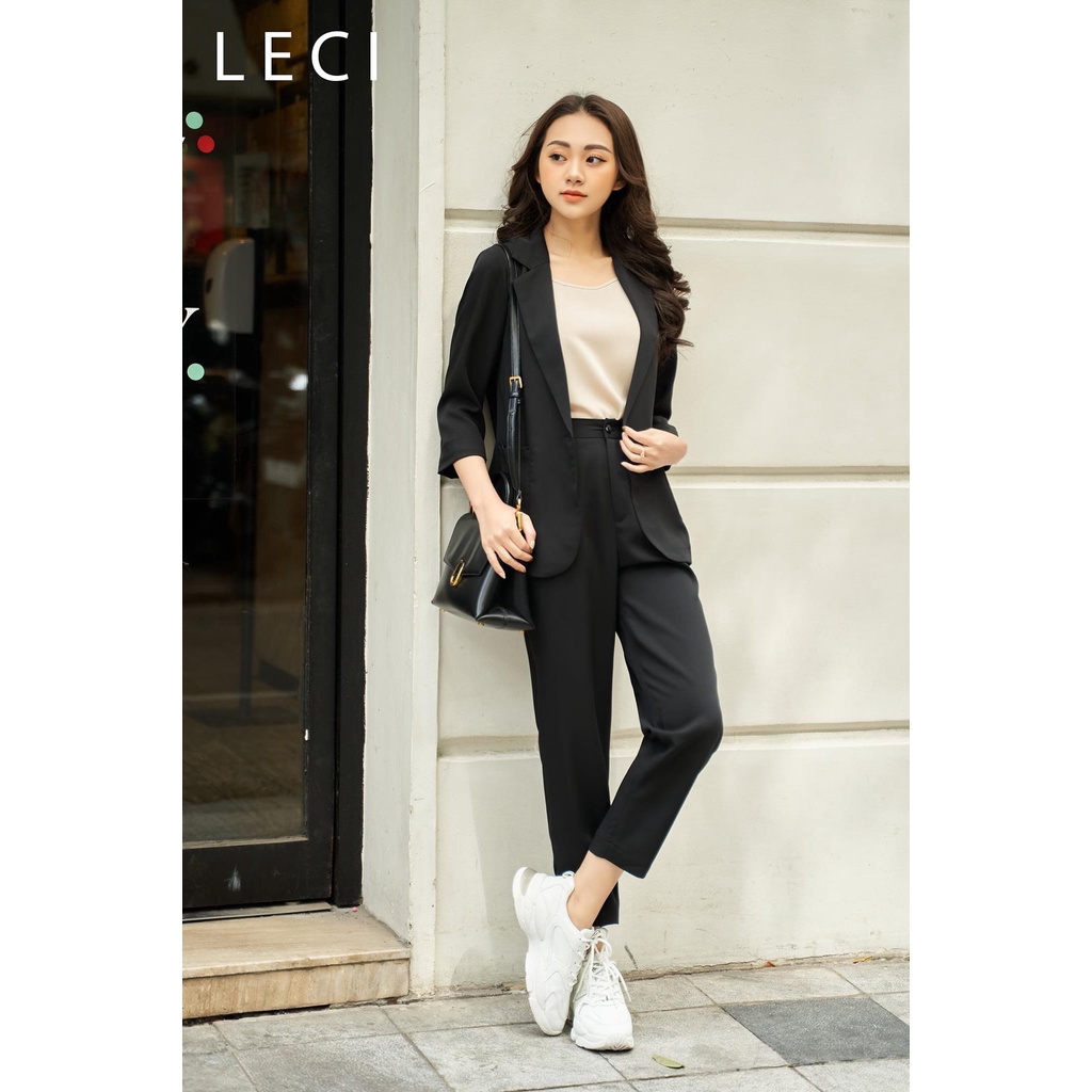 Áo vest-blazer dài tay cúc bọc túi vuông chất liệu trượt mặc mùa hè thu có đệm vai 095