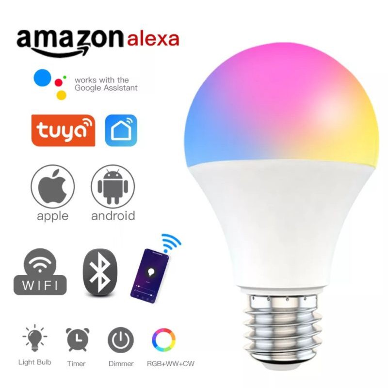 Bóng đèn thông minh điều chỉnh độ sáng kết nối Wifi sử dụng app Tuya  đui E27 tương thích Google Home, Alexa