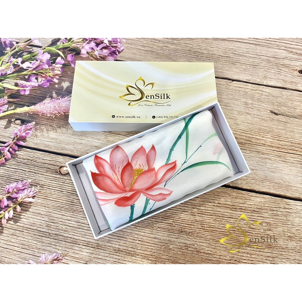 Lụa Vuông Dệt Thủ Công Vẽ Tay SenSilk Quốc hoa Việt Nam 90x90cm, Quà Tặng Cao Cấp