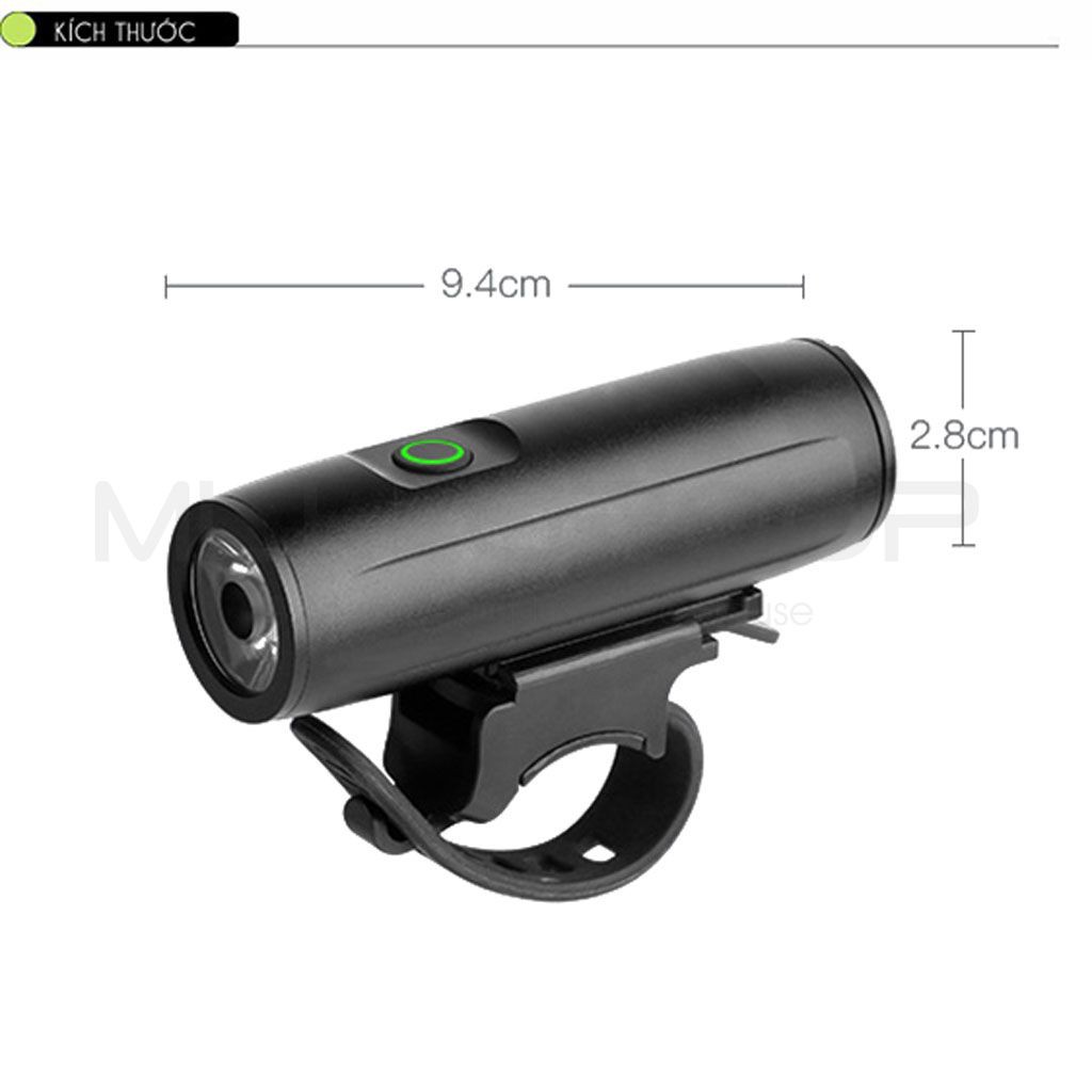Pha Xe Đạp Siêu Sáng 400 Lumens Sạc Điện USB 3 Chế Độ Chống Nước Vỏ Hợp Kim Nhôm Bền Bỉ Dung Lượng Pin 2000 mAh MLH