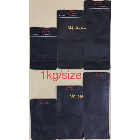 {1kg/size} Túi zipper đáy bằng 8 cạnh màu đen (hàng công ty)