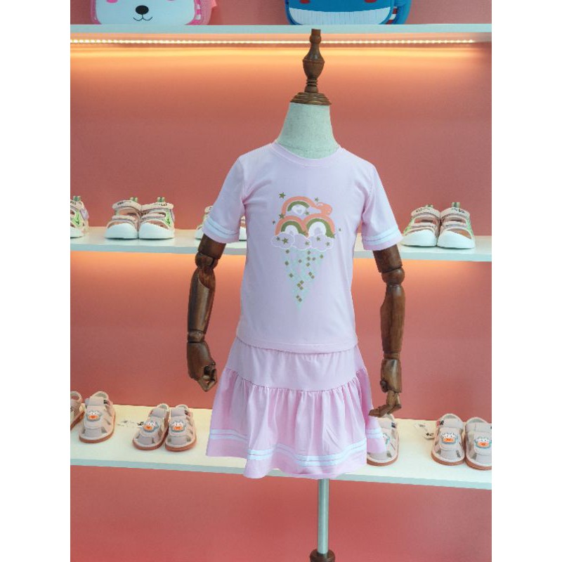 Bộ bé gái kèm chân váy in hình que kem. Chất cotton mát mịn, thấm hút mồ hôi. Size 4-10 từ 13-42kg
