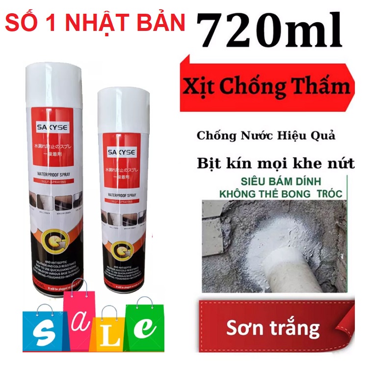 Bình Xịt Chống Ngấm Chính Hãng Sakyse 720ml, Chống Dột Mái Nhà, Chống Thấm Trần - Nhà Vệ Sinh - Chống Dò Ống Thoát Nước