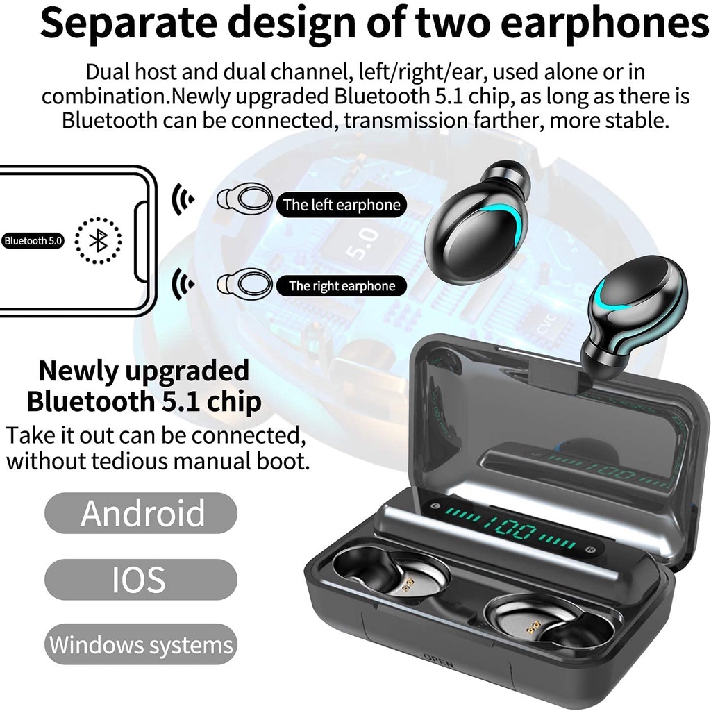 Tai nghe bluetooth chống ồn 5.1 TWS / có đèn pin /ipx7 tai nghe bluetooth chống nước