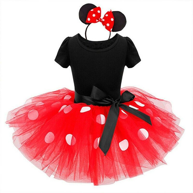 váy liền Đầm Xòe Tutu Màu Đỏ In Hình Chuột Minnie Thoải Mái Thời Trang Dự Tiệc Cho Bé Gái