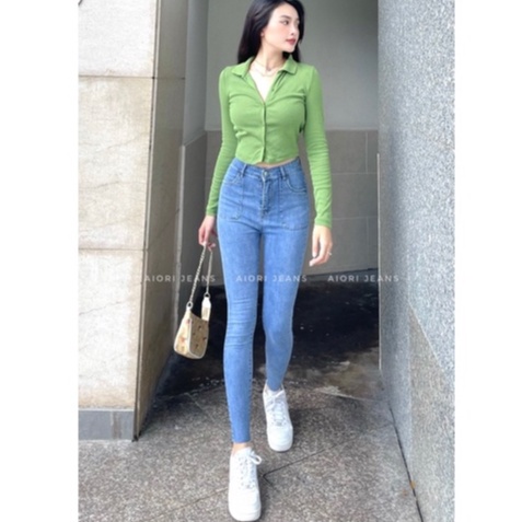 Quần Jean Nữ Aiori Lưng Cao Skinny Jeans Quần Bò Nữ Cạp Cao Dáng Ôm Dài Túi Kiểu Thời Trang_Mã D0636