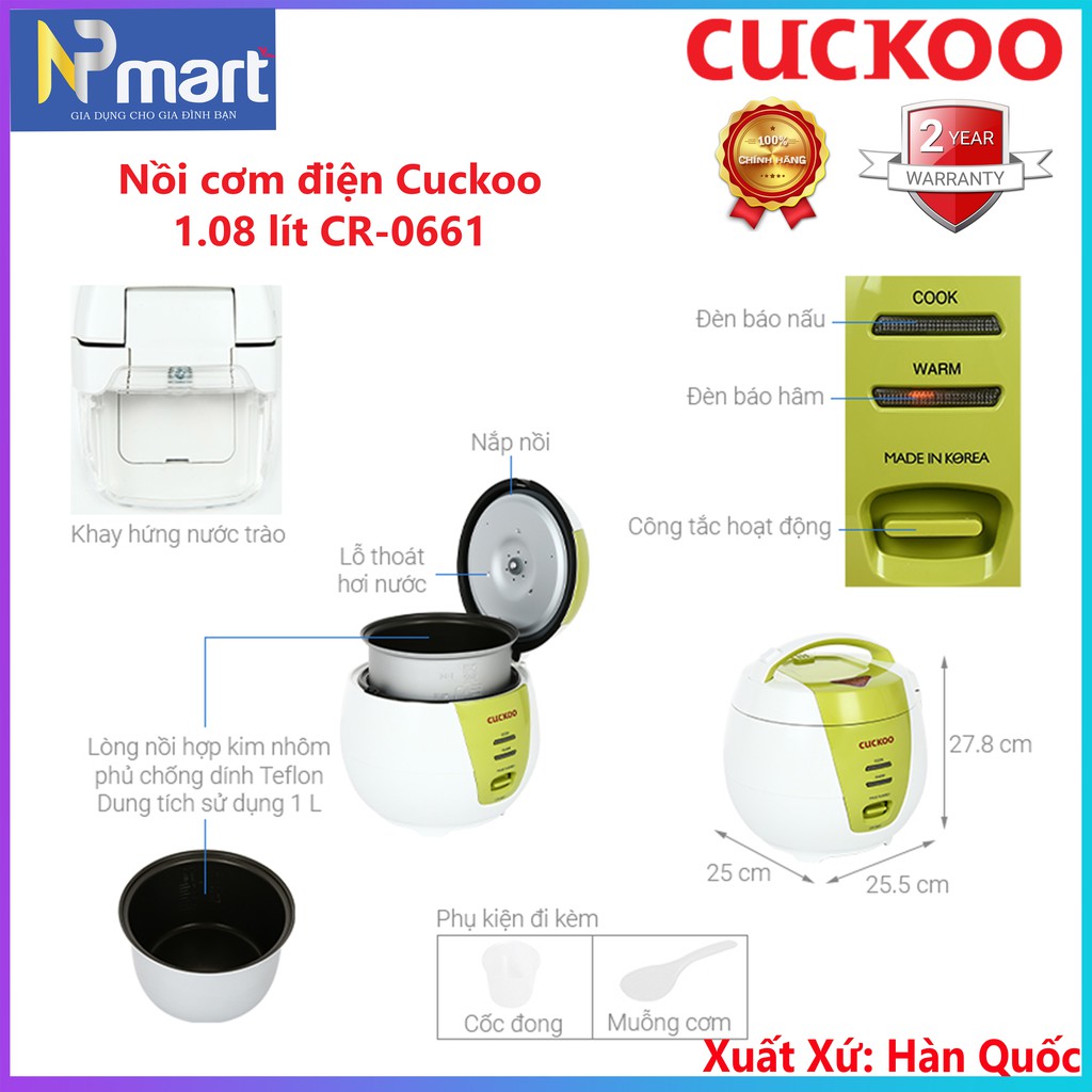 Nồi cơm điện Cuckoo 1 lít CR-0661 (nhập khẩu Hàn Quốc)
