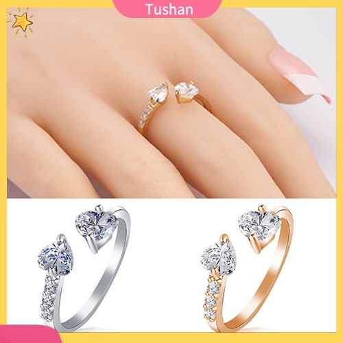 Nhẫn đeo tay kim loại hình trái tim đính đá xinh xắn cho nữ