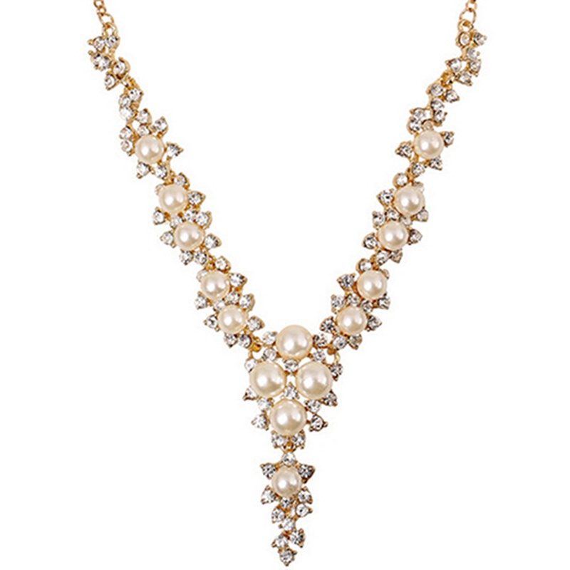 Dây chuyền hợp kim đính đá quý và ngọc trai giả nhân tạo sang trọng quý phái dành cho nữ