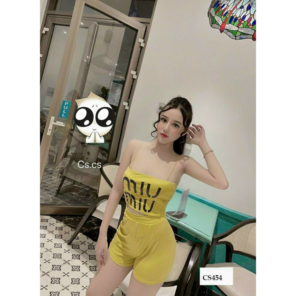 set bộ áo 2 dây miu kèm quần short đùi dễ thương