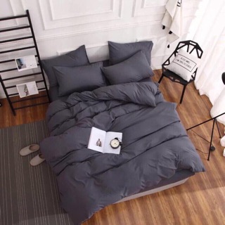 Bộ drap & chăn phao cotton poly xám đậm