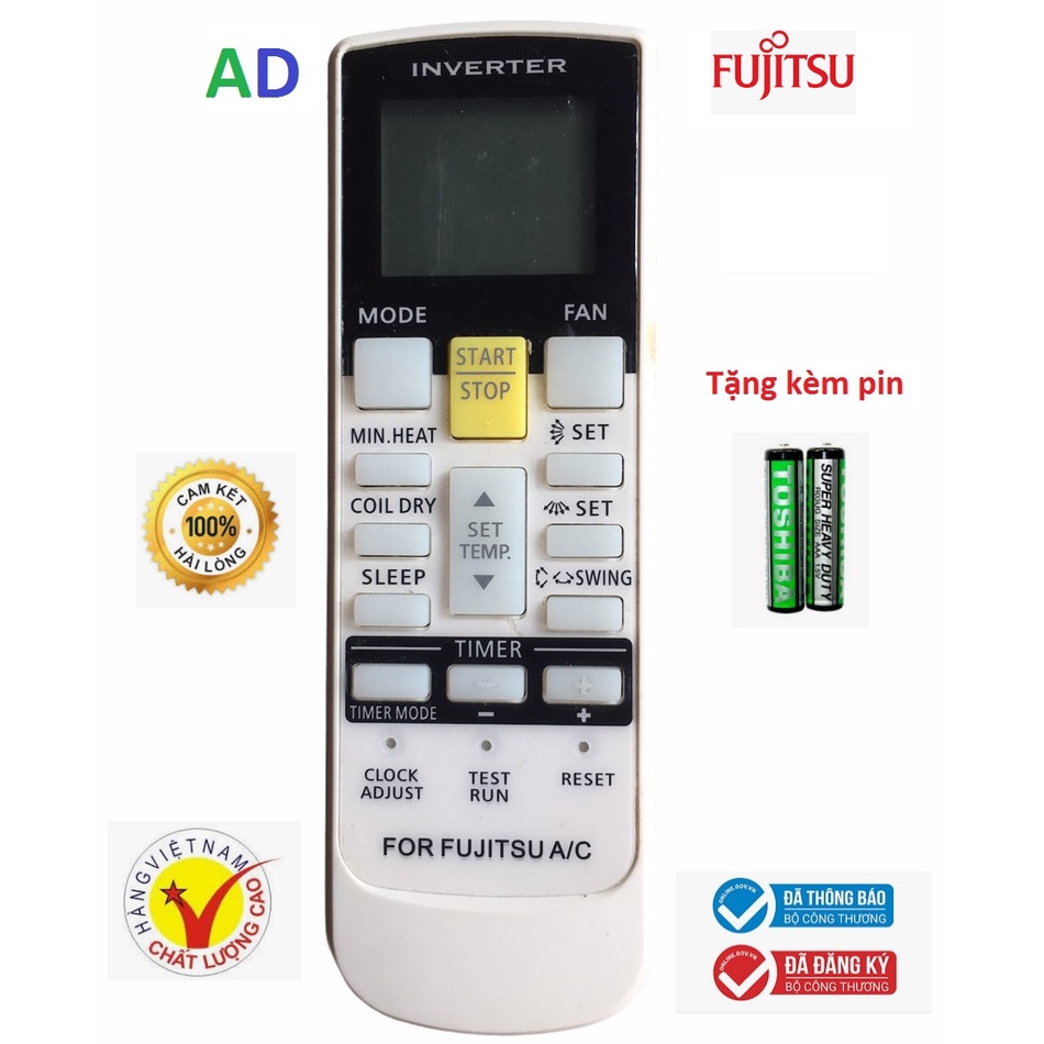 Điều khiển điều hòa Fujitsu AR-RAE2U nút vàng ở giữa - Tặng kèm pin -  Remote Fujitsu - Remote máy lạnh Fujitsu AR