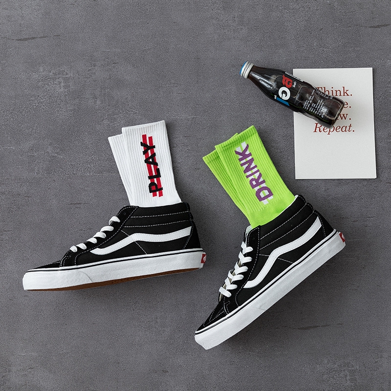 Tất bắp chân bằng cotton màu trơn họa tiết chữ cái phong cách hiphop đường phố Harajuku Nhật Bản cho nam