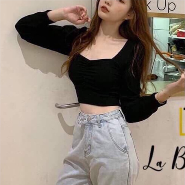 Áo kiểu nữ croptop thun gân nhúng ngực siêu xinh