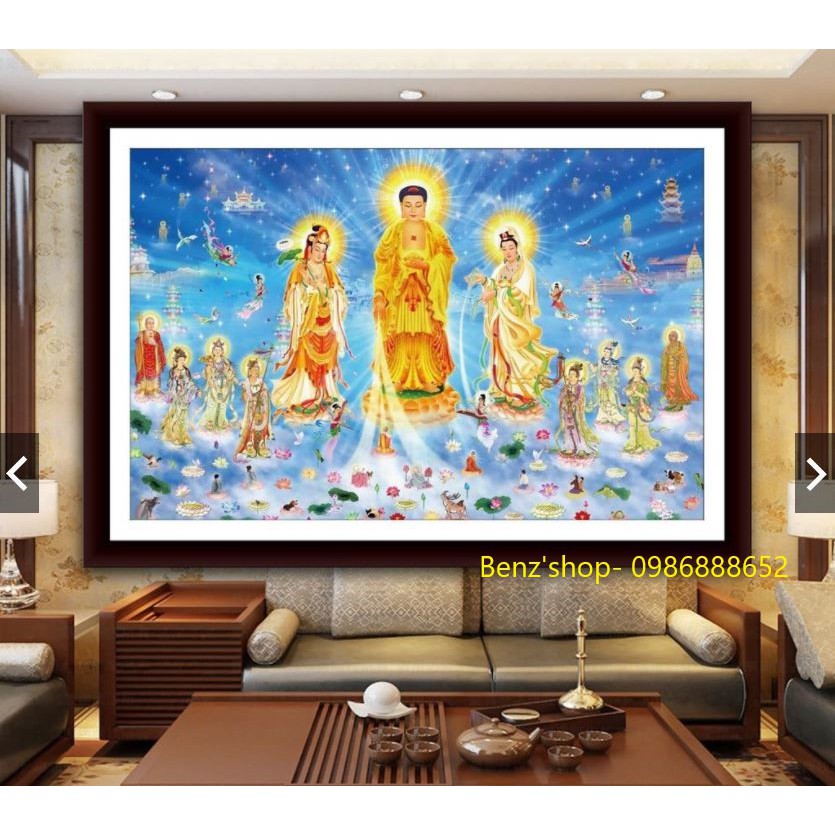 Tranh đá cao cấp ABC ( giá sỉ) Tây Phương Cực Lạc Thánh Chúng A Di Đà Phật VS240 (130*86cm)