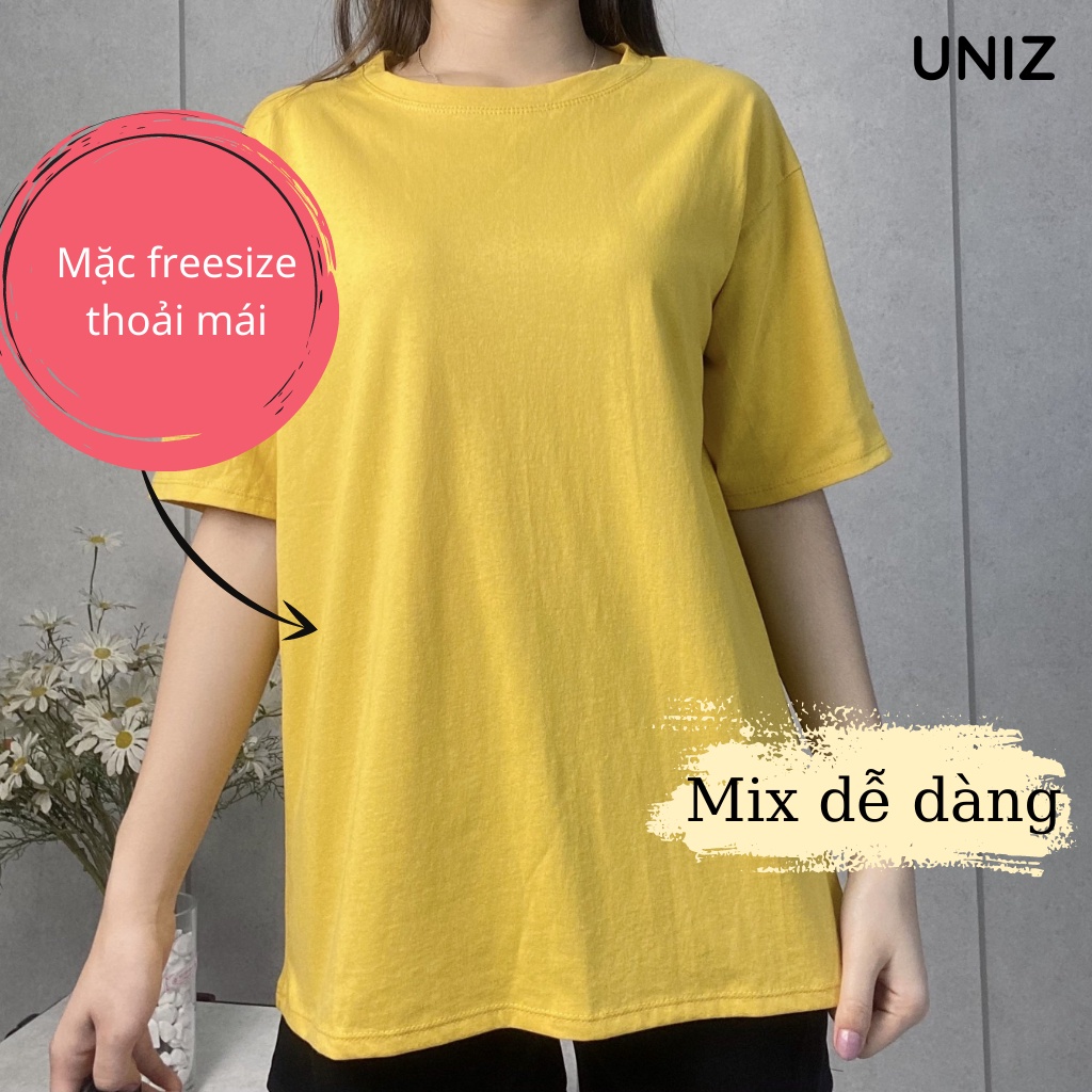 Áo Phông Nữ Trơn UNIZ Aophongcottonkho (3 Màu),Dáng Rộng, Cổ Tròn, Tay Lỡ, Chất Cotton, Mềm Mại