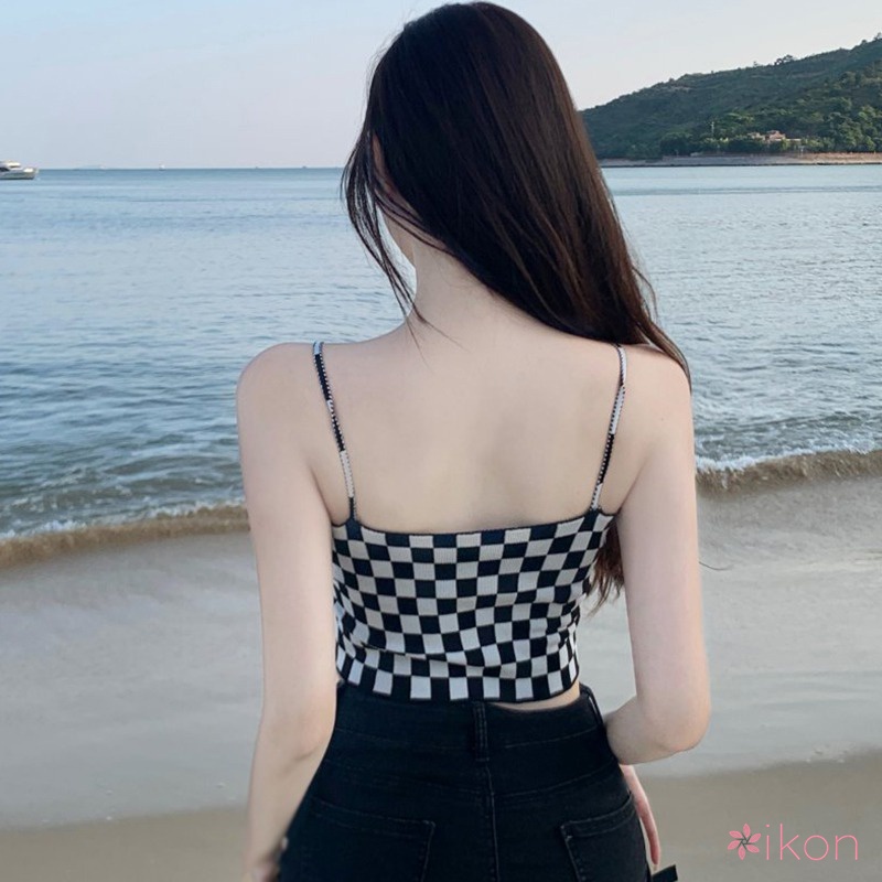 Áo Croptop Dệt Kim Hoạ Tiết Kẻ Sọc Phối Khoá Kéo Thiết Kế Quyến Rũ