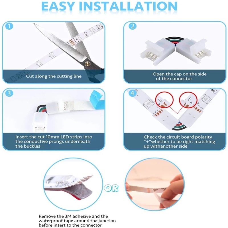 Set 5 đầu nối chữ L 2/3/4 Pin 8/10mm cho đèn LED dây 3528 5050 SMD RGB