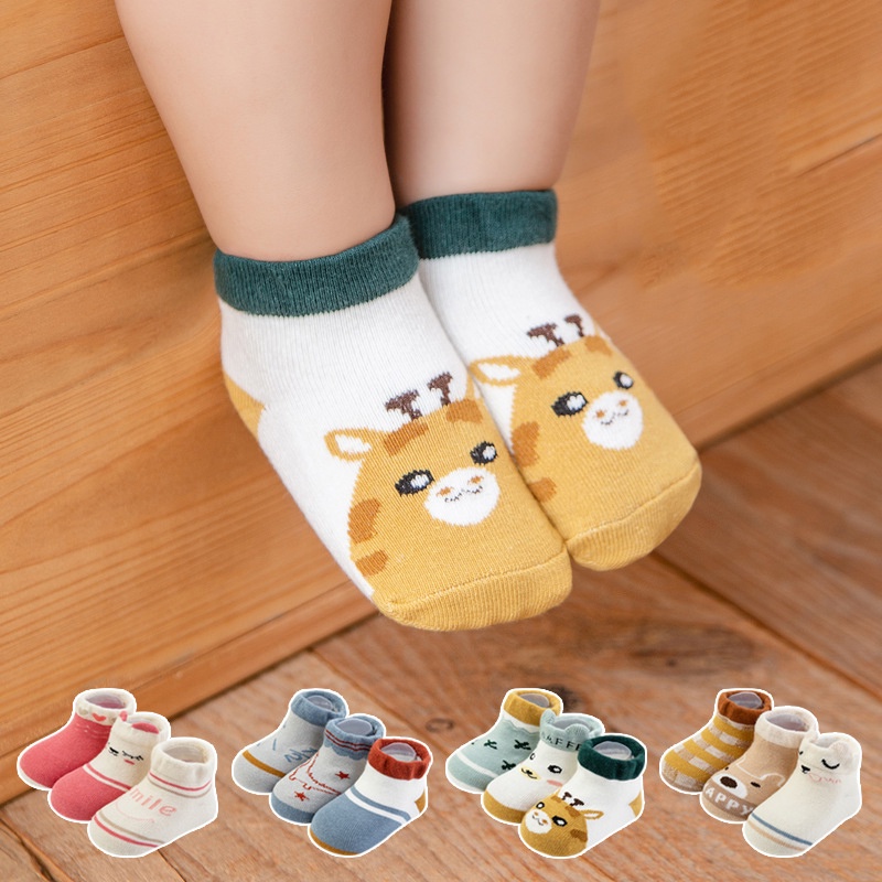 Set 3 đôi tất, vớ cổ ngắn thu đông chống trượt co giãn phong cách Hàn Quốc cho bé trai, bé gái TTE25