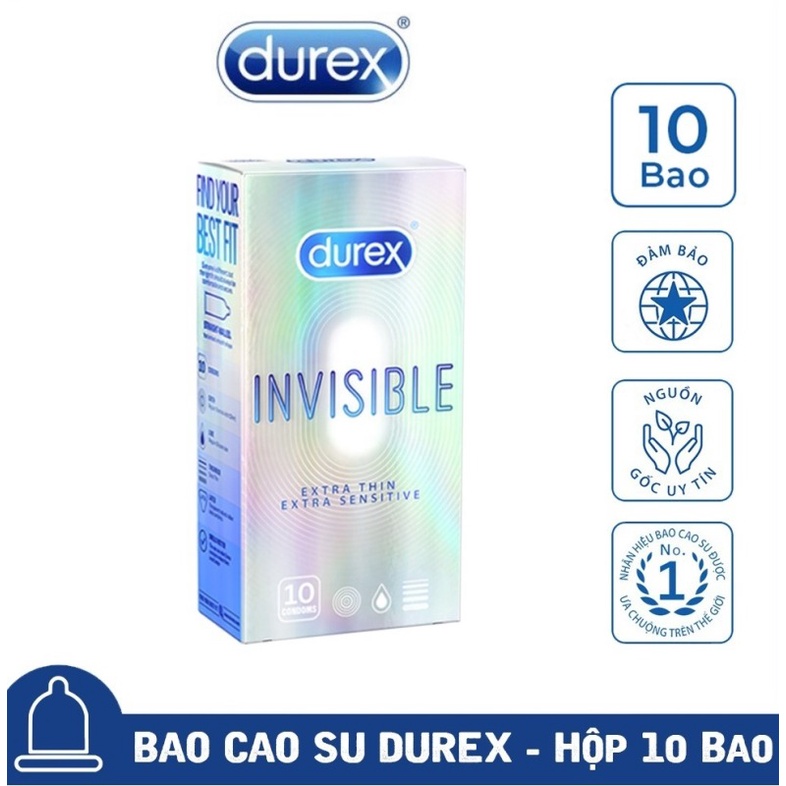 🔥 SALE SOCK 🔥 Bao cao su durex INVISIBILE siêu siêu mỏng tàng hình hộp 10 chiếc
