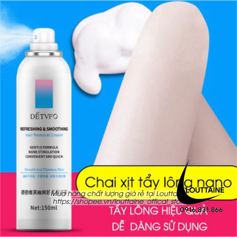 Kem tẩy lông chân DÉTVFO 150ML chai xịt bọt nano tẩy lông nách lông chân tay hiệu quả lành tính không gây đau rát